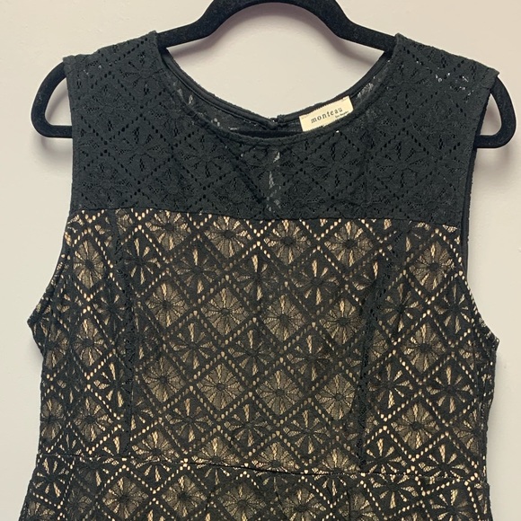 Monteau Los Angelos Lace dress, black lace and nude underlay, size 2X - Picture 1 of 6